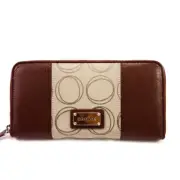 OROTON Women Wallet Clutch Roche Jacquard Leather Dark Tan Taupe NWT Box