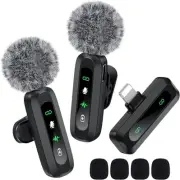 Wireless Lavalier Microphone for iPhone Recording 2T1R Black2, Mic Black