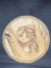 Handmade Birch Bark Wood Burning (Pyrography) -A cute Scottish Fold in the wood