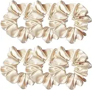 YBVABE Silk Satin Scrunchie - Soft Hair Accessory for Gentle and Luxurious Styling - Elastic Hair Tie for Women with Long, Thick, or Delicate Hair - Fashionable Silk Hair Scrunchies - Set of 6 - Multiple Colors Available (Champagne)