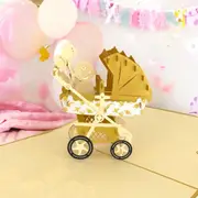 Handmade Baby In Gold Pram 3D Pop Up Card
