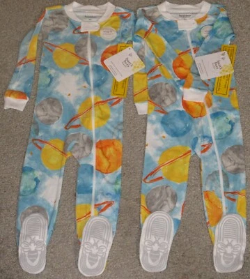 Lot 2 Burt's Bees Baby Organic Cotton Unisex Outer Space Sleeper 18M Twins