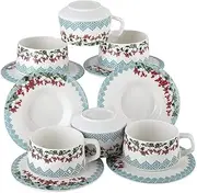 Femora Fine Bone China Flora Series Cup Set with Saucer, Set of 12, 205ml