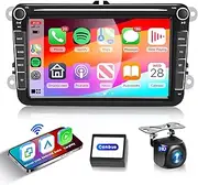 8inch 【HiFi】 Car Stereo Radio for VW Passat Jetta TOURAN SEAT,Wireless CarPlay Android Auto,1080P HD IPS Touch Screen with Bluetooth GPS Navigation FM Radio WiFi Steer Wheel Control Backup Camera Mic