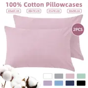 Pair Cotton Pillow Cases Hotel Quality Pillowcase Standard European Queen King