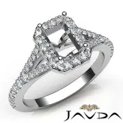Diamond Engagement Platinum Halo U Cut Prong Set Ring 0.5Ct Emerald Semi Mount