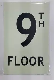 Floor number Nine (9) Sign HEAVY DUTY / GLOW IN THE DARK "FLOOR NUM..-REF24-1027