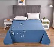 Waterproof Bed Sheets Queen Size, Breathable Flat Sheets Waterproof Protective Cover or Liner Top Sheet for Bed Couch, Washable (Color : Blue, Size : 230x250cm(90x98inch))