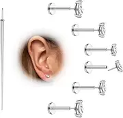 [Milacolato] 20G Threadless Flat Back Earrings Studs Hypoallergenic 316L Surgical Steel Push in Nose Rings 14K Gold Plated Nose Rings Studs Tragus Medusa Monroe Helix Labret Lip Nostril Cartilage