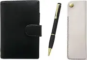 Eco B7 Cowhide Leather Mini Notebook and Horizontal Hook Pen Case White Midnight Rubber Rotating Ballpoint Pen Set Black LS002B-NK01W-T102BP-B