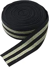 MAHAVIMOKSA 50mm/2" Wide 3 Yards Soft Glitter Stripe Elastic Band for Sewing DIY Art Craft (Gold in Black)