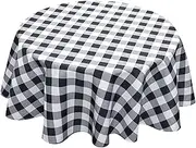 Biscaynebay Fabric Tablecloths Round 70" for Tables' Diameters from 30" to 48", Black/Grey Scottish Plaid Table Cover Water Resistant for Dining, Kitchen, Wedding & Parties