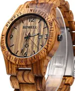 BEWELL【日本代購】復古懷舊木錶 男性用木質手錶 天然環保－烏木