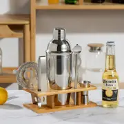 GGP 750Ml 7 Piece Stainless Steel Cocktail Shaker Set With Bamboo Stand Bartender Kit