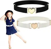 [WEIWUXIAN] Girls' Belt, Pack of 2 Heart-Shaped Belts, Children's Belts, Girls Elastic Waist Belt, Children's Elastic Belt with Buckle, Heart for Dresses, Jeans, Trousers, Uniform (Black, White), White, Medium