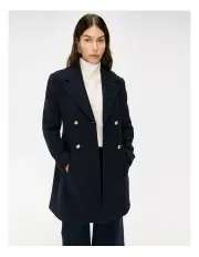 [Veronika Maine] Italian Wool Boucle Hourglass Military Coat in Blue