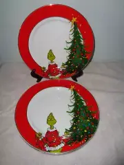 4 Zrike Dr Suess The GRINCH Red Dinner Plates Christmas Tree