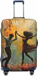 [CADREWY] Dance With Music Print Travel Suitcase Cover Luggage Protector with Elastic Anti Scratch for Carry On, Black, X-Large