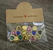 16 Piece Flat Back Heart Shaped Rhinestones. Embellishment.