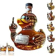 Novelty Duck Whiskey Decanter, 10oz Middle Finger Design, Bar Display Bottle, Unique Prank for Wine Lovers & Office Pranks (A)