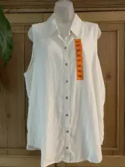 NWT Women’s Splendid Sleeveless Linen Blouse~Button Up~Collared~White~Size XXL