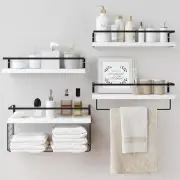 White Wood Floating Shelves Wall Mounted - 3+1 Tier Rustic Bathroom Wall Shelves