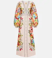 [Farm Rio] Farm Rio Floral linen-blend maxi dress AU 6 multicoloured