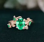 Oval Lab Created Emerald 925 Silver 14K Rose Gold Plated Engagement Ring
