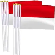Indonesia Handheld Small Flag Set,10 PCS 5×8 Inch Mini Indonesian Hand Held Banner,Tiny Digital Printed Polyester Banner