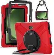Case for Samsung Galaxy Tab Active 5 Pro 10.1 inch (2025), Full-Body Heavy Duty Shockproof Protective Cover with 360° Rotating Stand/Handle Grip/Shoulder Strap (Red)