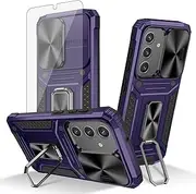 [Asuwish] Phone Case for Samsung Galaxy S24/S25 5G with Slide Camera Cover Tempered Glass Screen Protector Ring Holder Stand Rugged Slim Cell Protective S 24 24S 25 25S G5 SM-S931U Women Men Purple