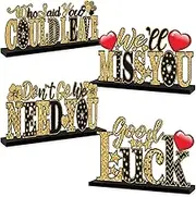 We Will Miss You Decorations, 4 Pcs Going Away Party Wooden Table Centerpieces, Black Gold Retirement Theme Farewell Table Sign Party Supplies, Who Said You Could Leave Goodbye Party Table Decor