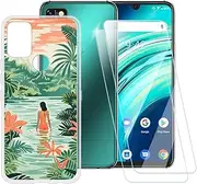 ESACMOT Swimming Women Pattern Case Compatible with Umidigi A9 Pro + [2 Pack] Screen Protector Tempered Glass, Shockproof Case Cover for Umidigi A9 Pro (6.3 inch)