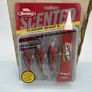 Berkley Flicker Shad 5 Crankbait Scented Gulp Gel 3 Lures Walleye - RED TIGER