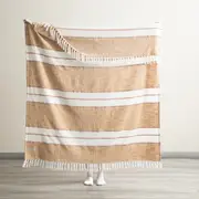 Renee Taylor Modena Stripe Stone Washed Yarn-Dyed Throw 130 x 170 cms Tan