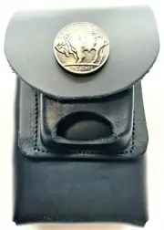 Cigarette Case with Zippo Lighter Holder Black Genuine Leather Buffalo Nickel