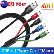 4 in 1 Multi USB Charger Fast Charging Cable Cord for iPhone Type-C Micro USB