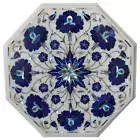 12" white Marble Coffee Table Top Border Design Inlay lapis Side Table