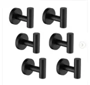 Tunuo Bathroom Round Robe Hook andTowel Hook in Matte Black (6-Pack)