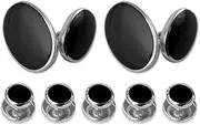 [Select Gifts] Sterling silver onyx double-sided cufflnks Shirt Dress Studs Gift Set
