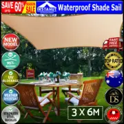 Instahut 3 x 6m Waterproof Rectangle Shade Sail Cloth - Sand Beige Heavy Duty