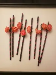 8 Espolon Tequila Paper Straws w Flower, Day of the Dead Halloween Party Favors