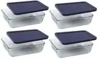 Pyrex 6 Cup Food Storage Container Set with Blue Plastic Lids 4 Pack