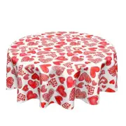 Valentine's Day Round Tablecloth 60 Inch Red Love Hearts Valentines Day Decor...