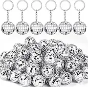 ZHWKMYP 25Pcs Disco Ball Keychain, Disco Ball Keychains Bulk, Mini Silver Disco Ball Key Chain Party Favors for Party Supplies Decorations