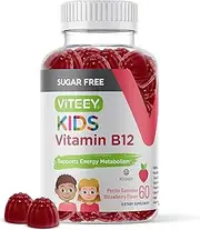 Sugar Free Vitamin B12 for Kids 1000 mcg - Energy & Metabolism Booster - Natural Energy Support for Teens, Kids, & Toddlers - Vegan, Non GMO, Gluten Free - Tasty Chewable Strawberry Flavored Gummies