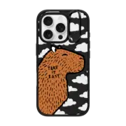 iPhone 16 Pro Impact Ring Stand Case MagSafe Compatible Transparent Capybara Clouds "Take It Easy"