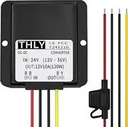 DC Buck Converter 24V to 12V 10A 120W Step Down Transformer with Fuse Waterproof, Voltage Reducer for Golf Cart LED Light Motor Truck Vehicle Boat Solar System etc. (Accept DC 15-40V Inputs)