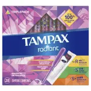 Tampax Radiant Tampons Trio Pack Regular/Super/Super Plus Absorbency 28 Count