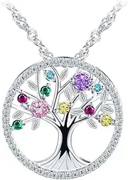 [INFINIONLY] Tree of Life with Cubic Zirconia Women's Necklace 925 Silver Creative Openwork Tree of Life Pendant with 45 cm Chain for Girls